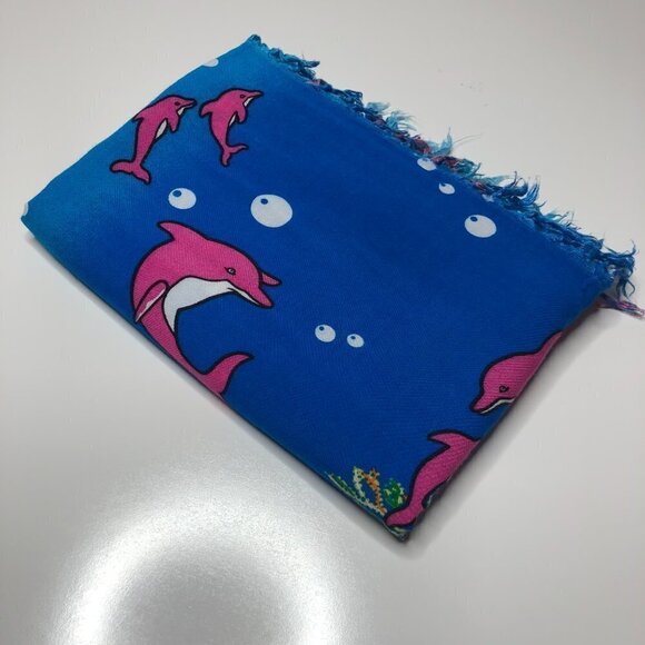 DOLPHIN Under the Sea Blue & Pink Coral Reef Tassel Beach Coverup Sarong Skirt - Picture 9 of 16